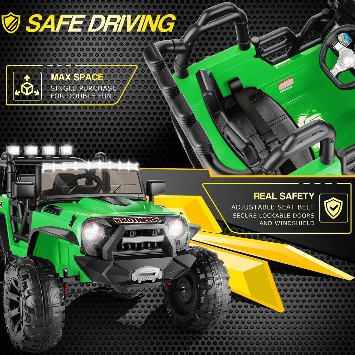 2-Seater Kids Electric Ride On Jeep Car with 3 Speeds, MP3 Player, Remote Control, and LED Lights - 24V MAX