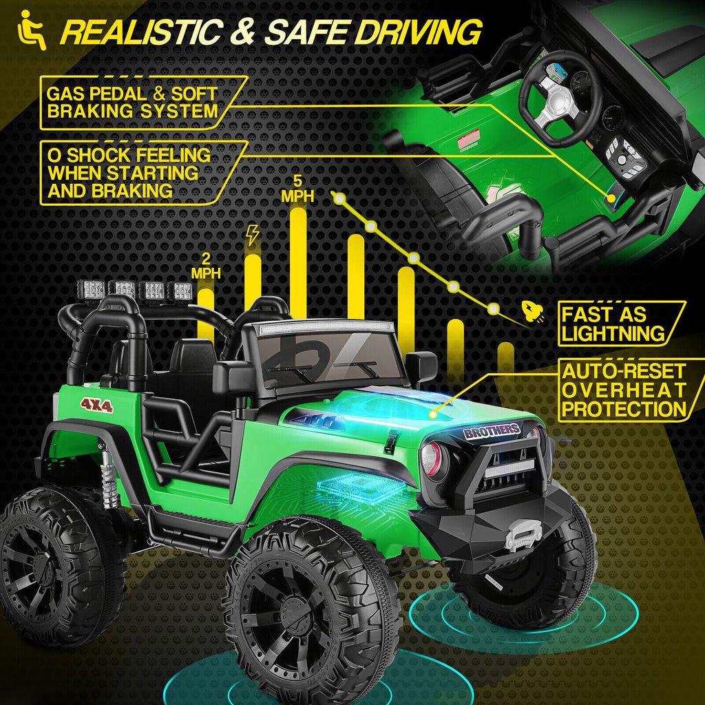 2-Seater Kids Electric Ride On Jeep Car with 3 Speeds, MP3 Player, Remote Control, and LED Lights - 24V MAX