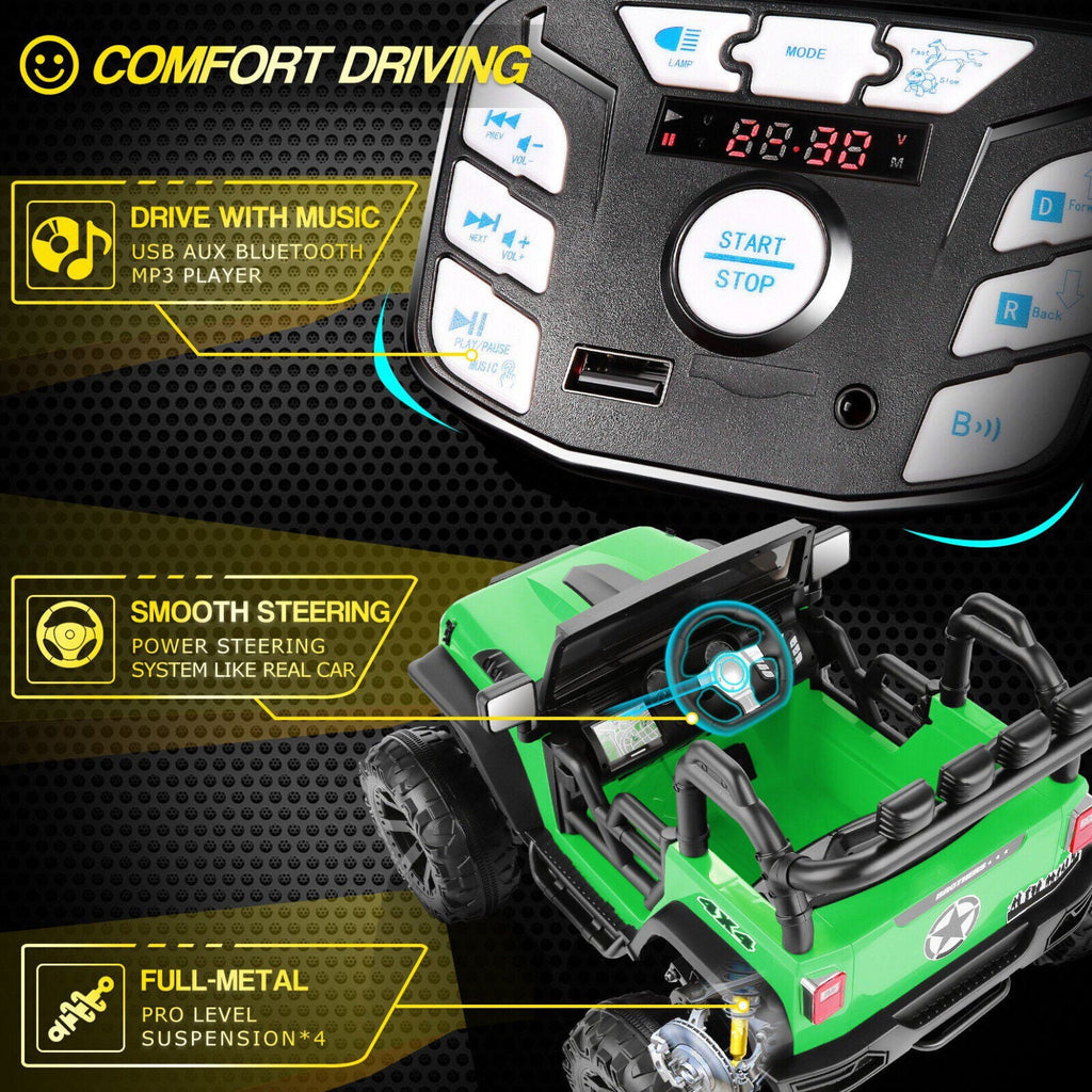 2-Seater Kids Electric Ride On Jeep Car with 3 Speeds, MP3 Player, Remote Control, and LED Lights - 24V MAX