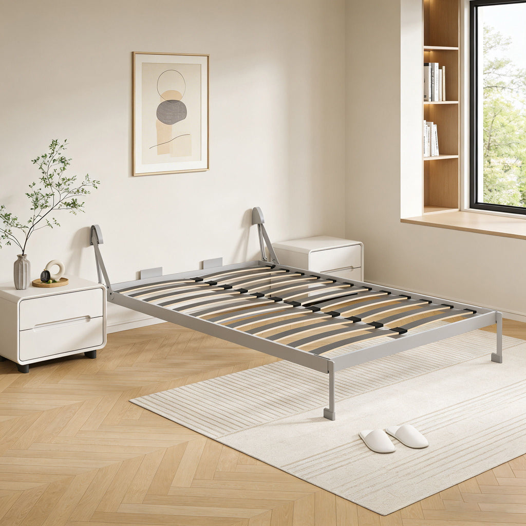 Queen Size Vertical Murphy Wall Cabinet Folding Bed With Automatic Legs - Gray