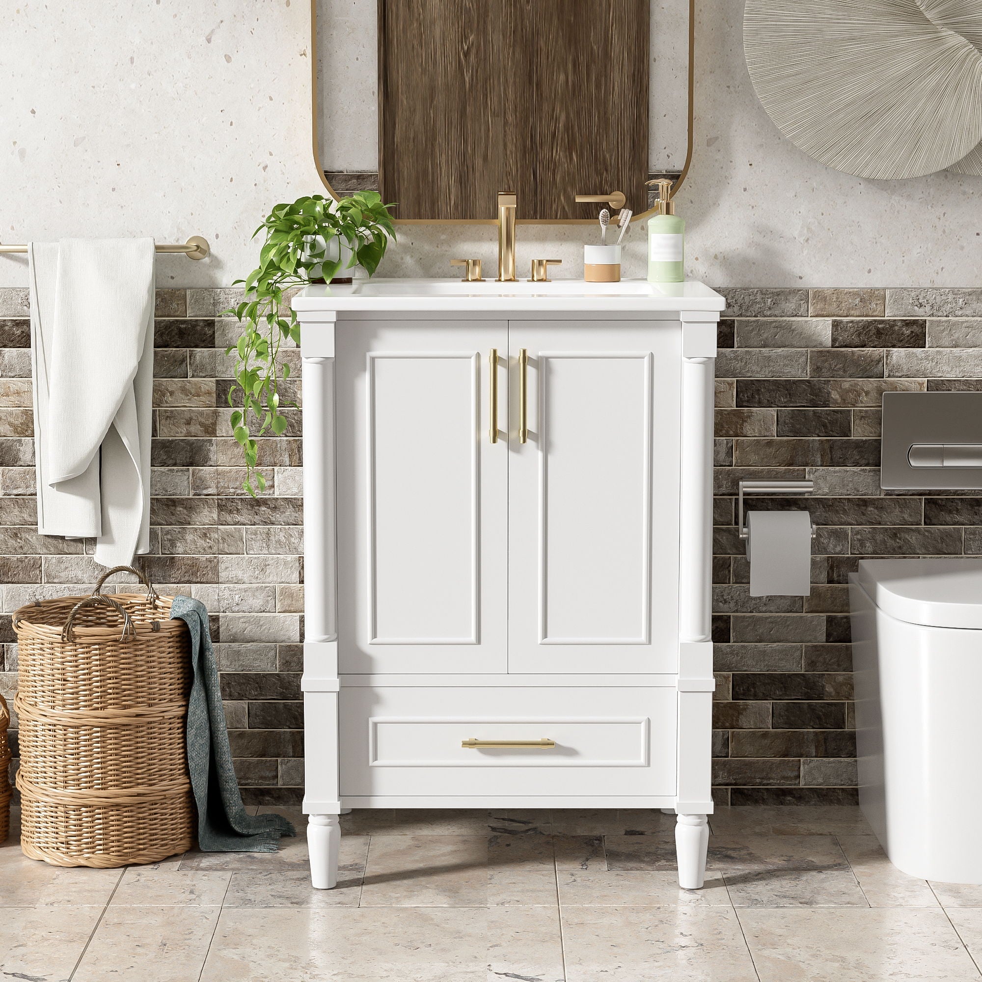 Bathroom Vanity With Ornate French Cylinder Legs, Soft Close Drawer
