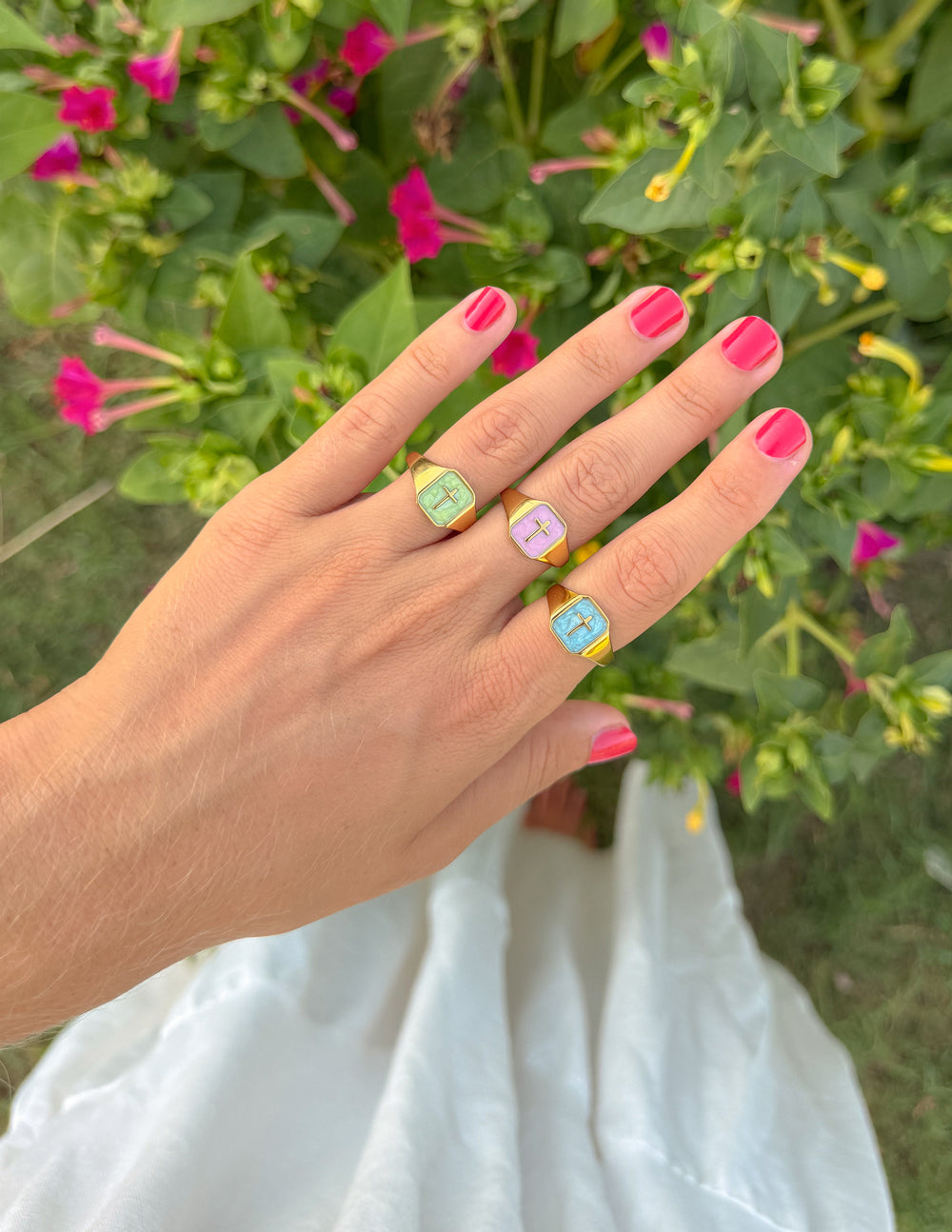 Lilac Enamel Cross Ring