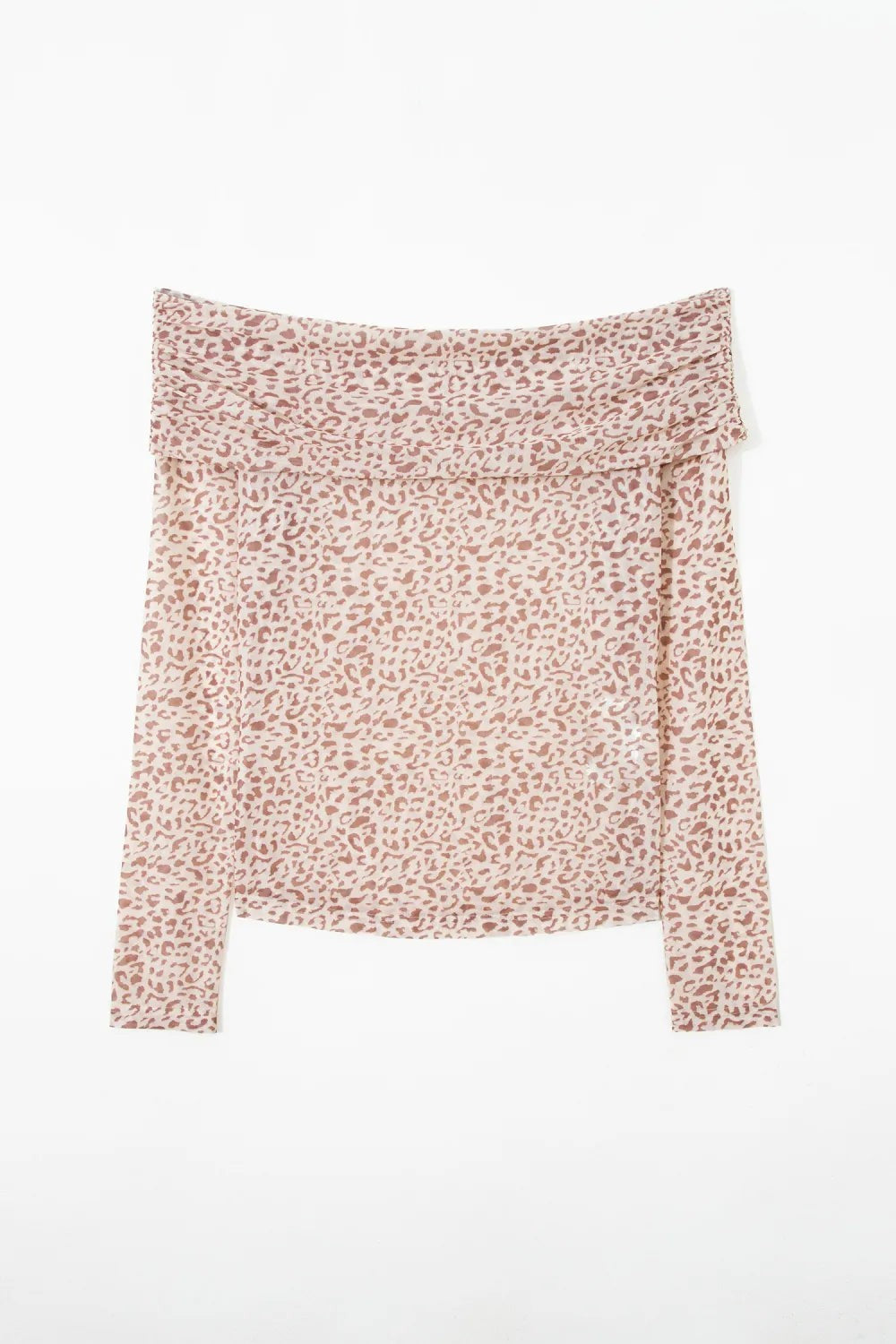 Leopard Mesh Foldover Off Shoulder Long Sleeve Top