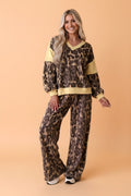 Leopard Colorblock Top & Wide Leg Pants Set