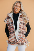 Aztec Fleece Buttoned Placket Side Tie Vest