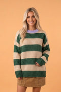 Stripe Colorblock Drop Shoulder Pullover Sweater