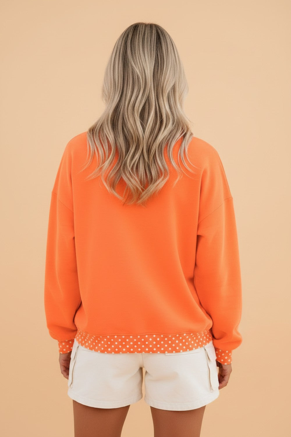 Polka Dot Colorblock Contrast Trim Long Sleeve Sweatshirt