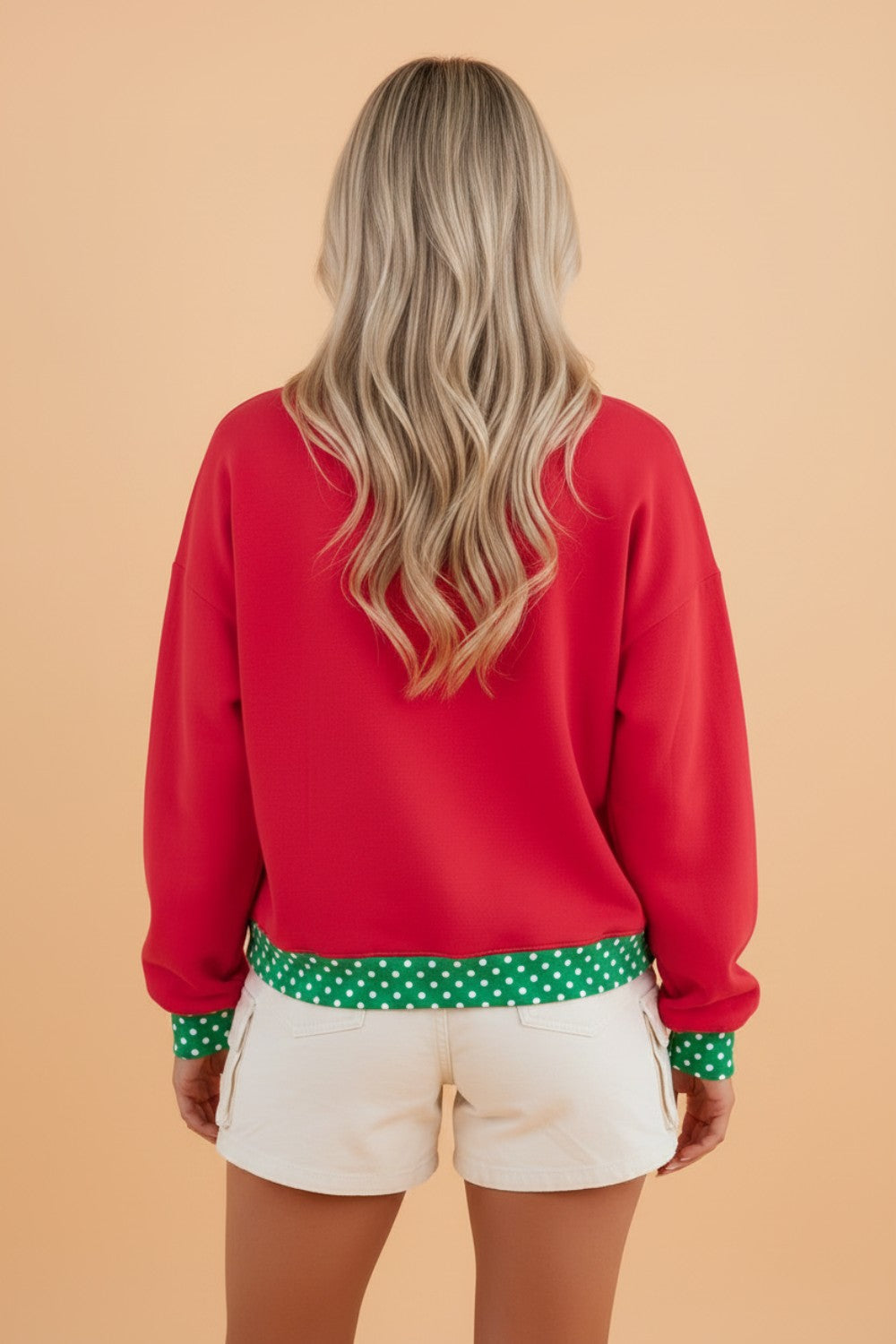 Polka Dot Colorblock Contrast Trim Long Sleeve Sweatshirt