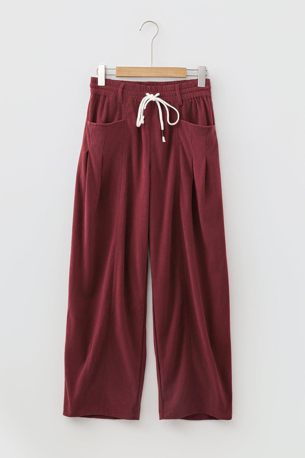 Corduroy Drawstring Waist Pleated Straight Leg Pants