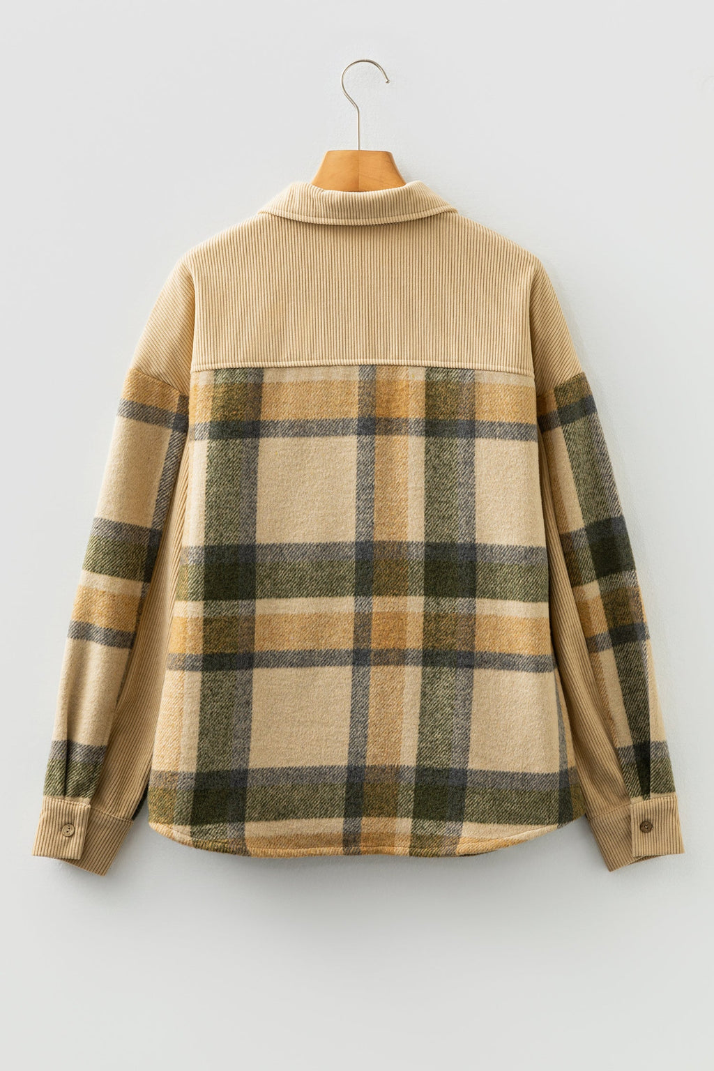 Plaid Corduroy Patchwork Chest Pocket Shacket