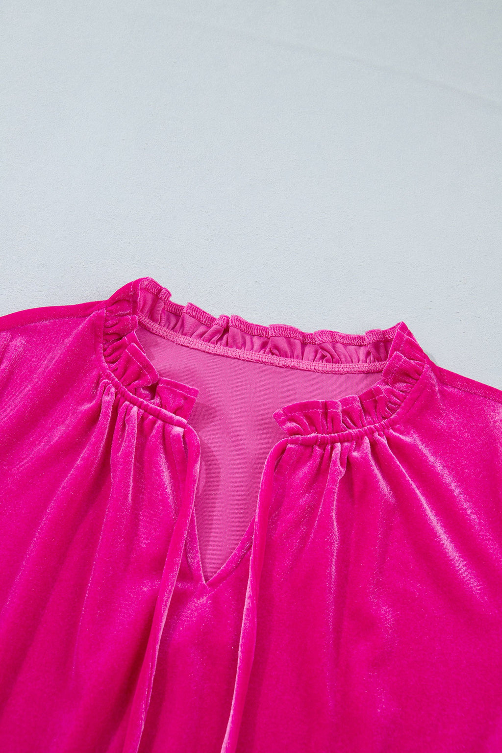 Solid Velvet V-Neck Ruffle Cuff Long Sleeve Top