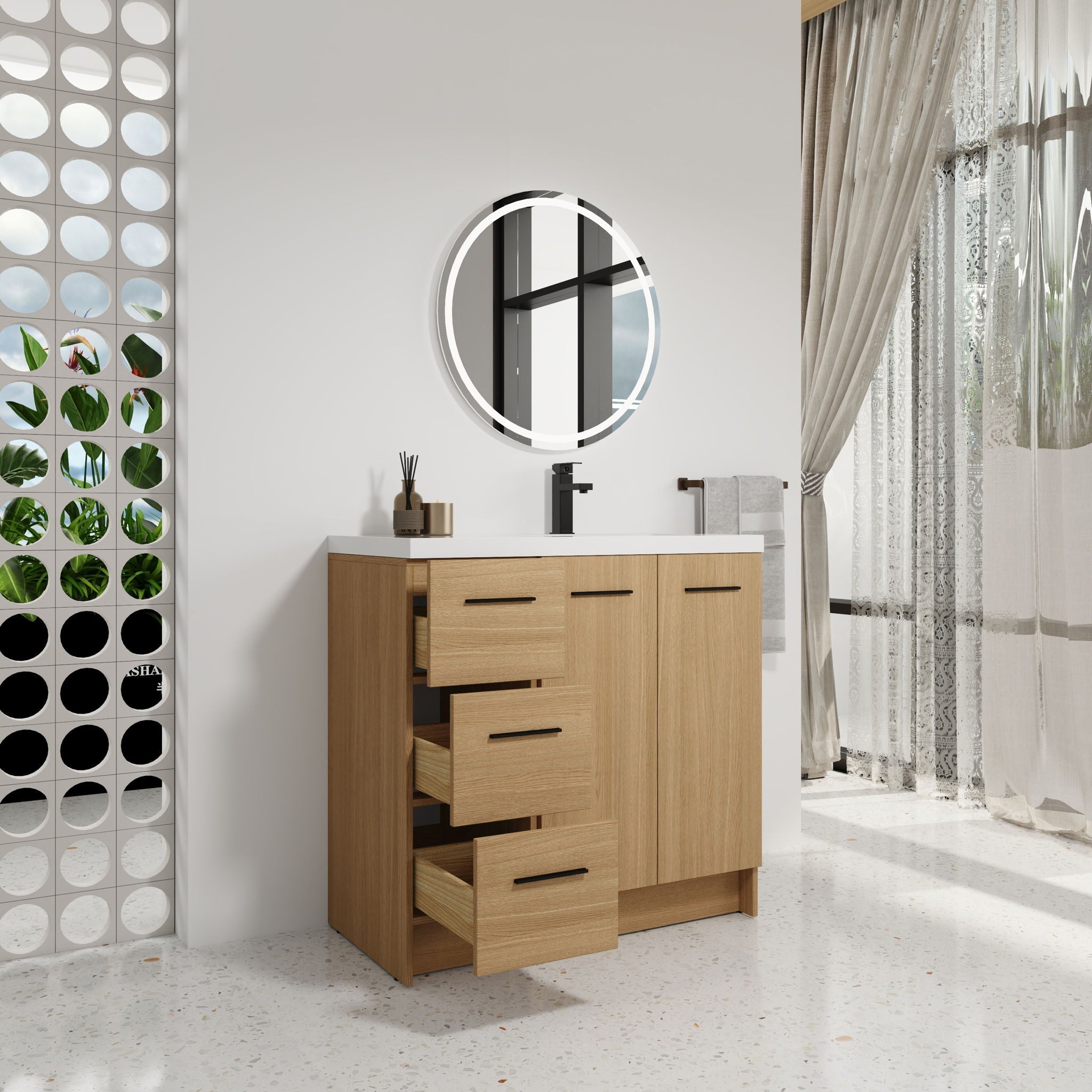 Wall Mounted Floating Bathroom Vanity With Sink, Door & Drawers Modular Cabinet