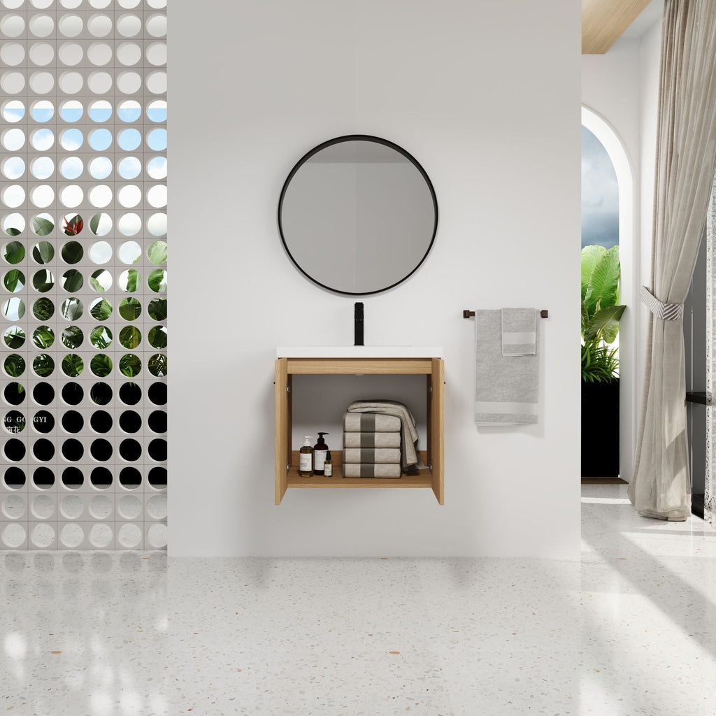 Floating Bathroom Vanity With Sink, Wall Mounted Double Door Storage