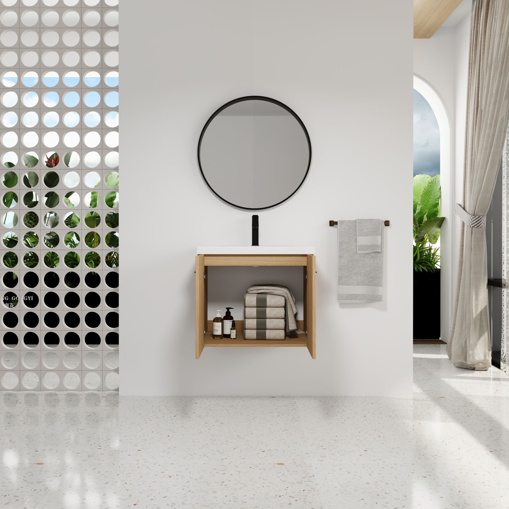 Floating Bathroom Vanity With Sink, Wall Mounted Double Door Storage