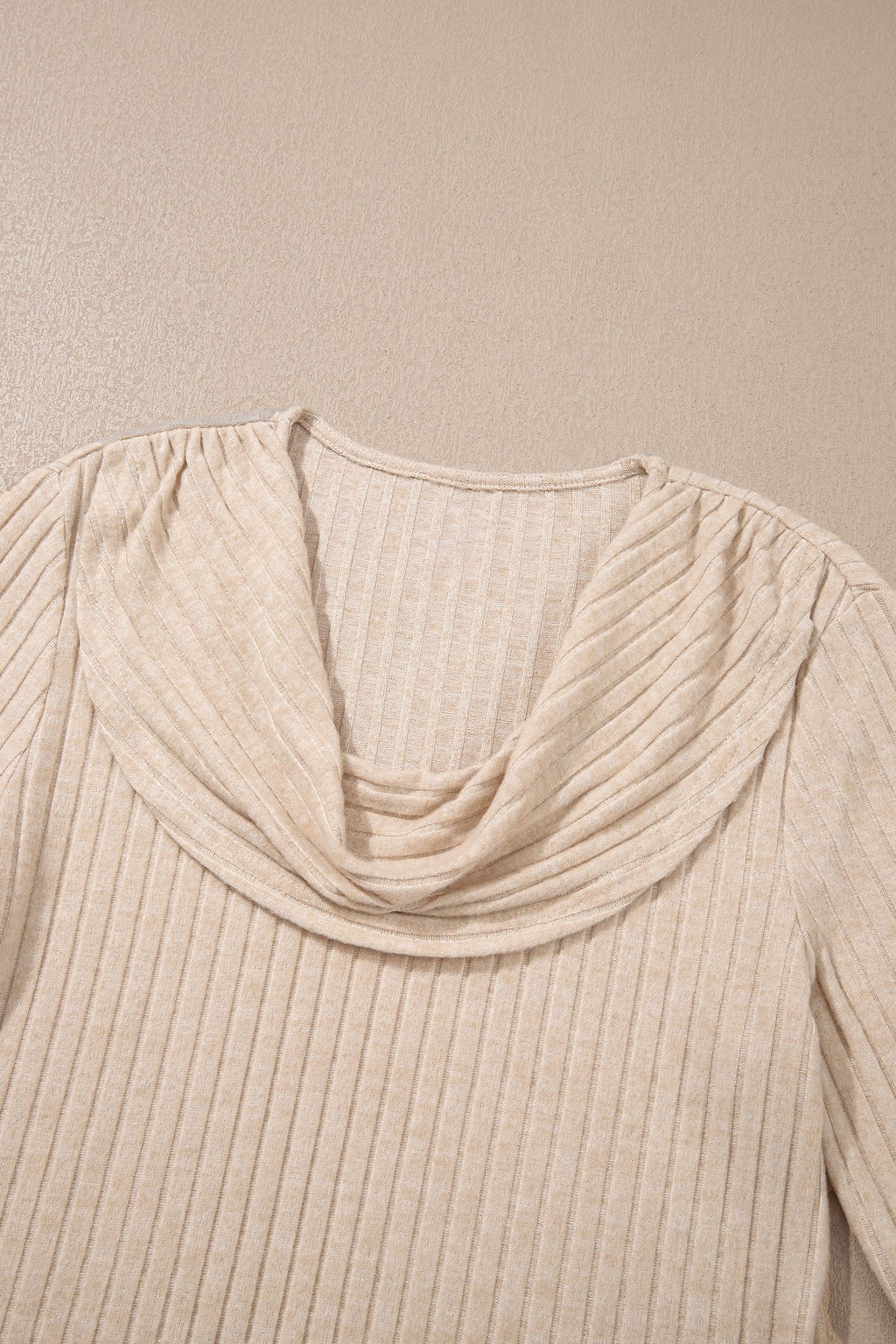 Solid Ribbed Knit Cowl Neck Long Sleeve Top