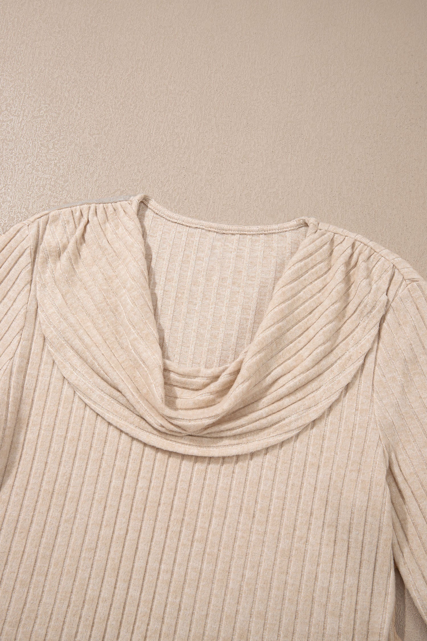 Solid Ribbed Knit Cowl Neck Long Sleeve Top