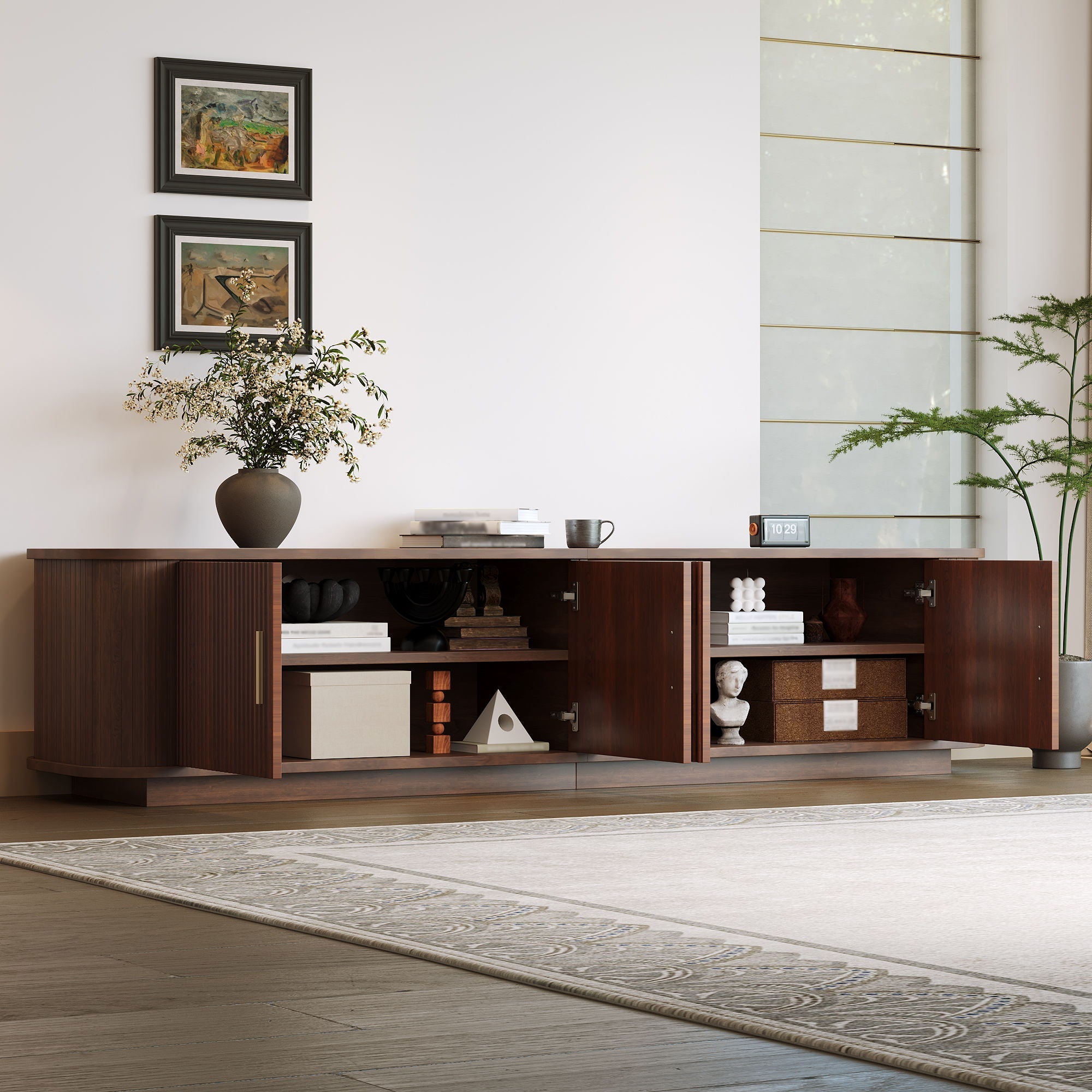 70" TV Stand With Ample Storage, Refined Curved Corners - Dark Brown