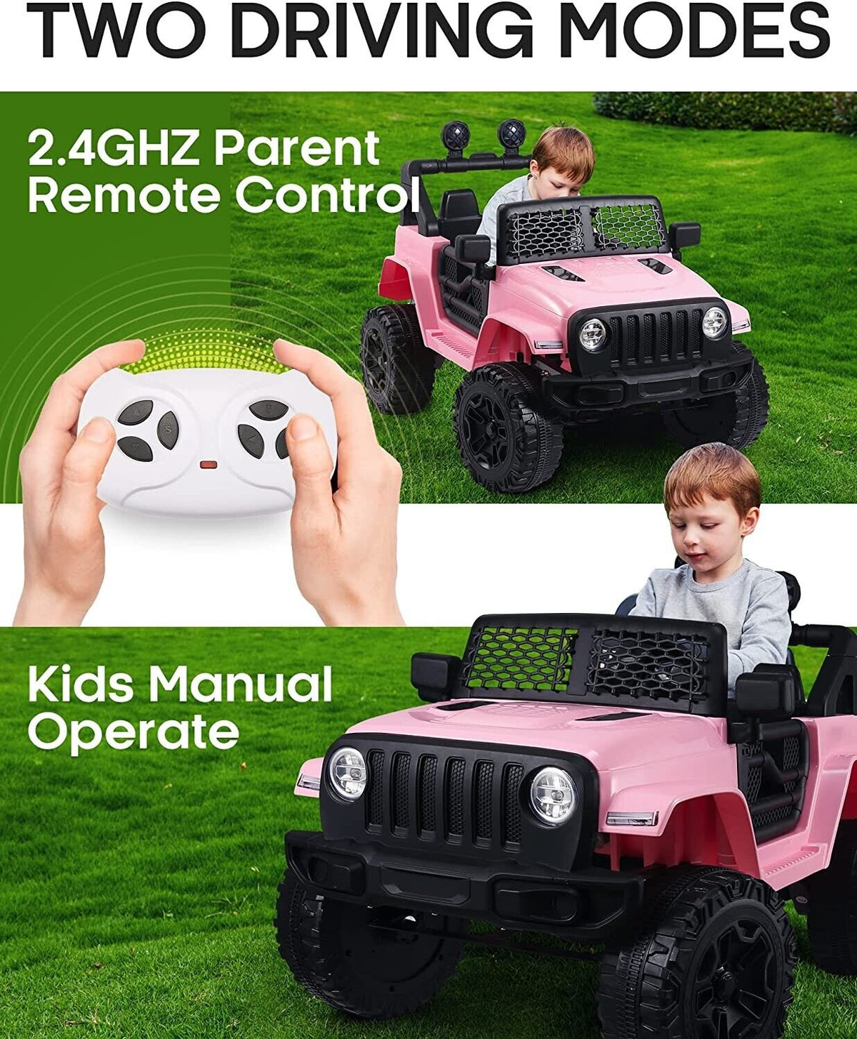 12V Kids Ride On Truck with Remote Control, LED Lights, Music, and Spring Suspension