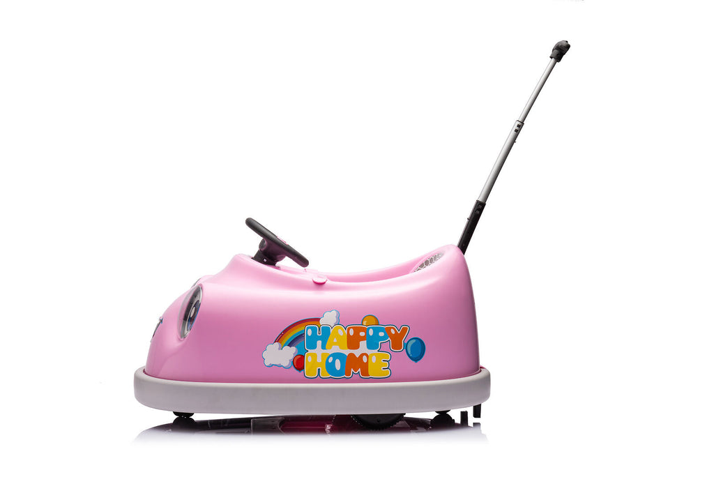 360° Pink Bumper Car Ride-On Toy with LED Remote Control for Kids (12V)