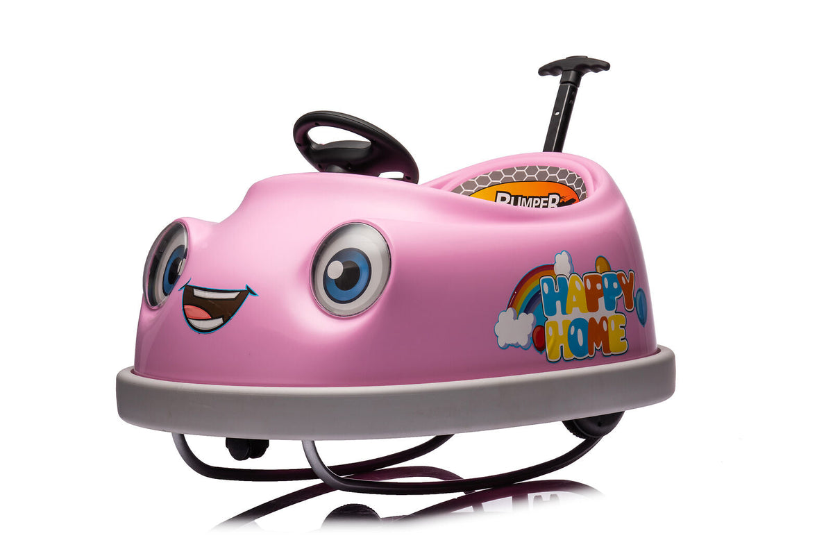 360° Pink Bumper Car Ride-On Toy with LED Remote Control for Kids (12V)