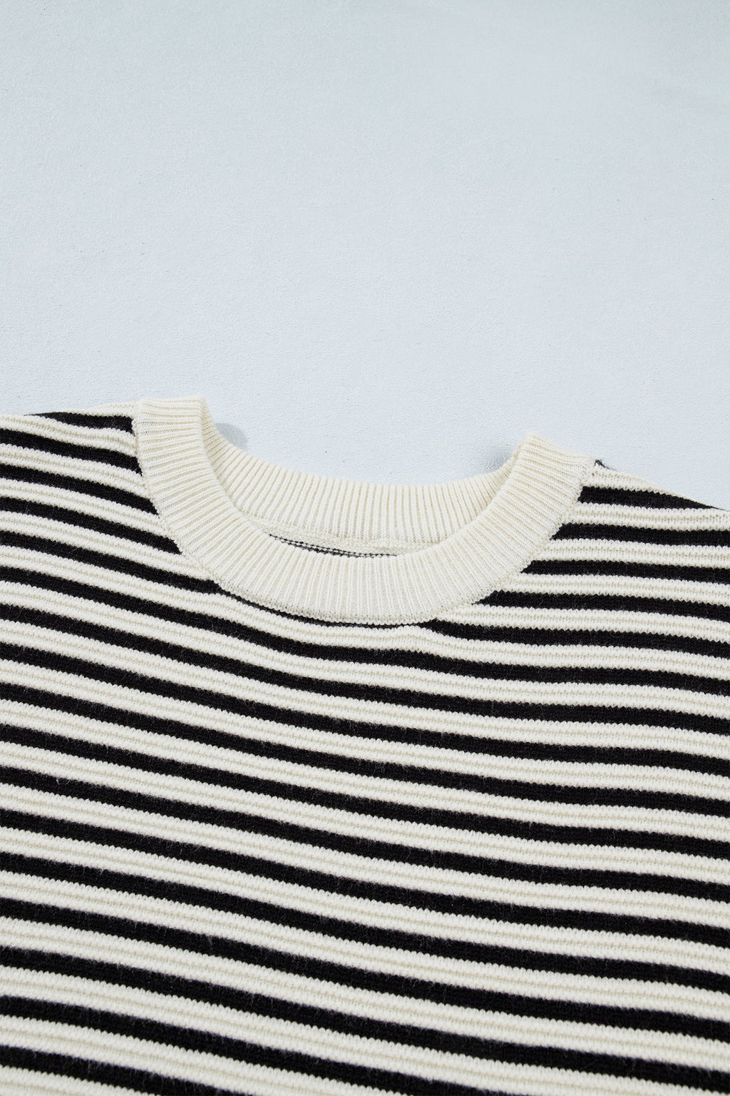 Stripe Ribbed Trim Reverse Seam Drop Shoulder Sweater