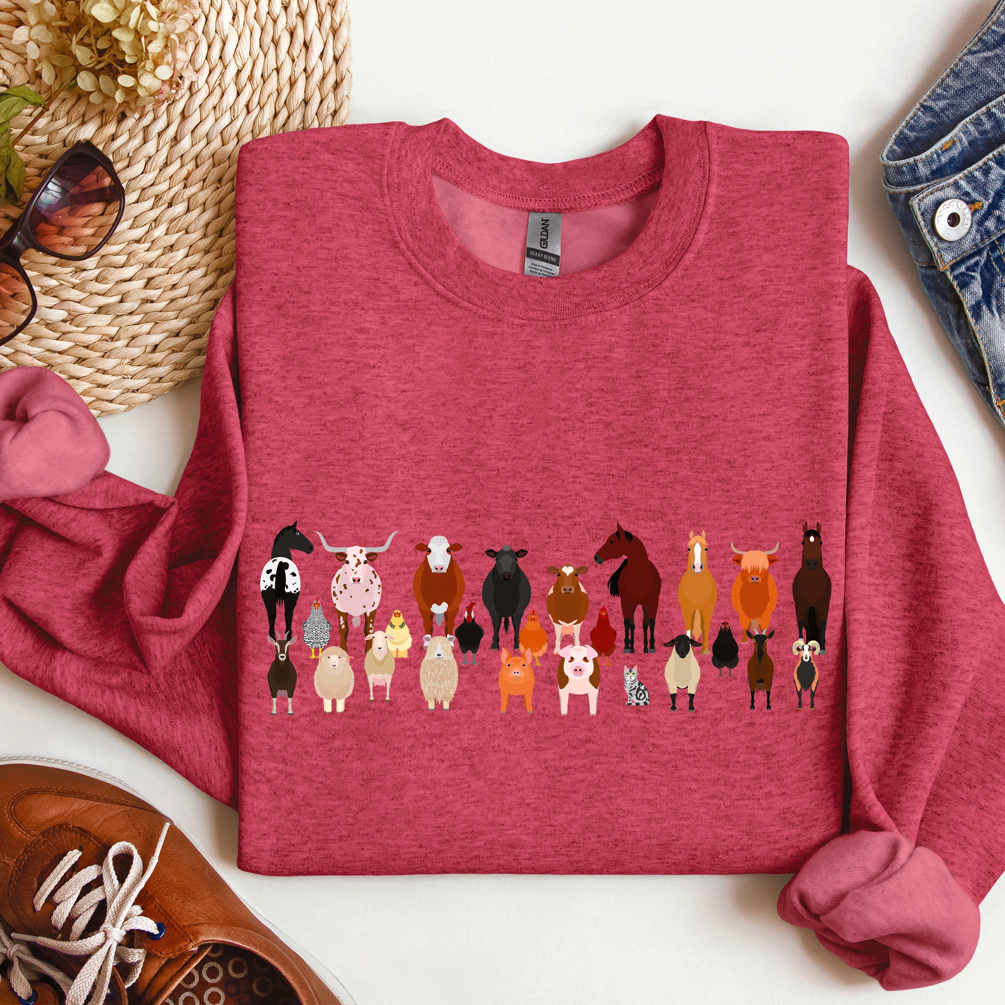 Farm Animals Lover Barnyard Friends Cozy Country Farm Scene For Animal Lovers Sweatshirt