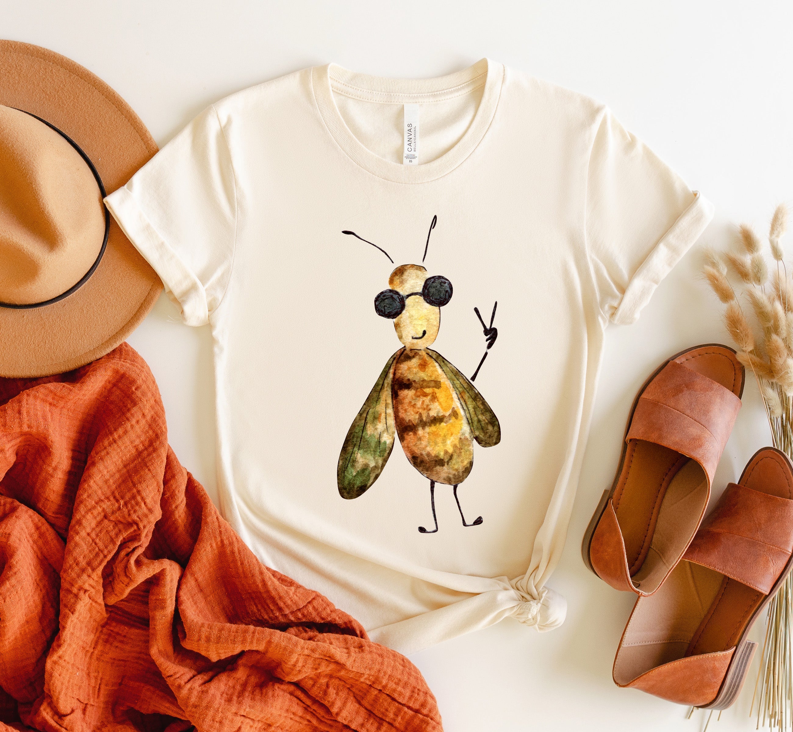 Funny Bee Watercolor Animal Lover Nature Fun Design Print Comfort Colors Tee