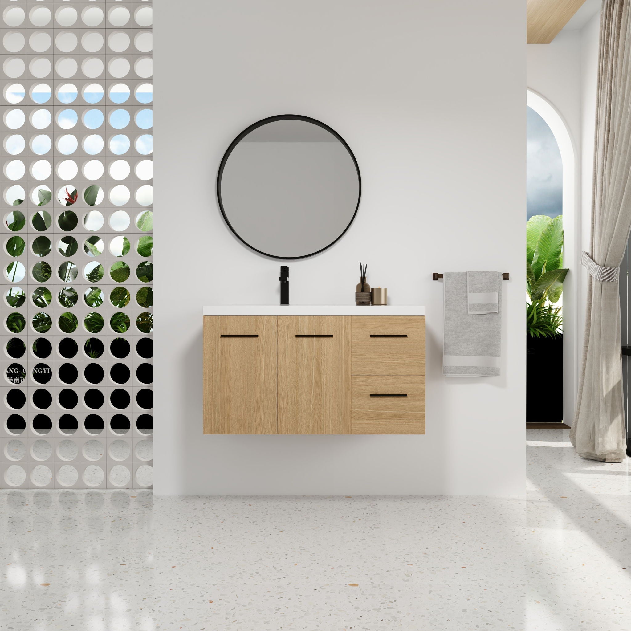 Wall Mounted Floating Bathroom Vanity With Sink, Door & Drawers Modular Cabinet