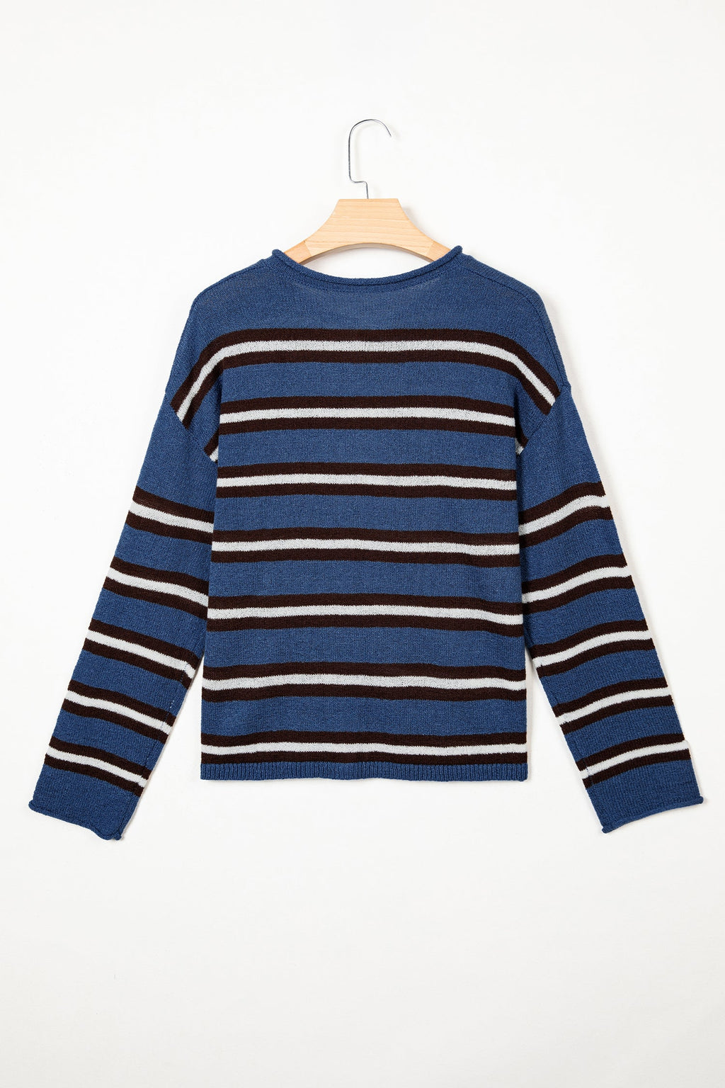 Stripe Drop Shoulder Buttoned Knit Cardigan