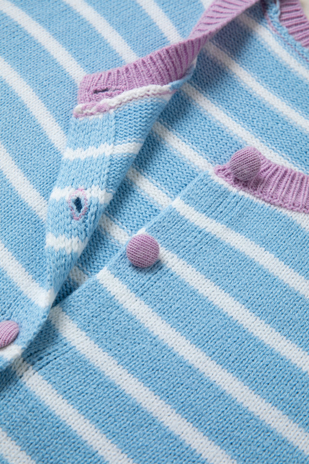 Stripe Long Sleeve Round Neck Open Front Cardigan