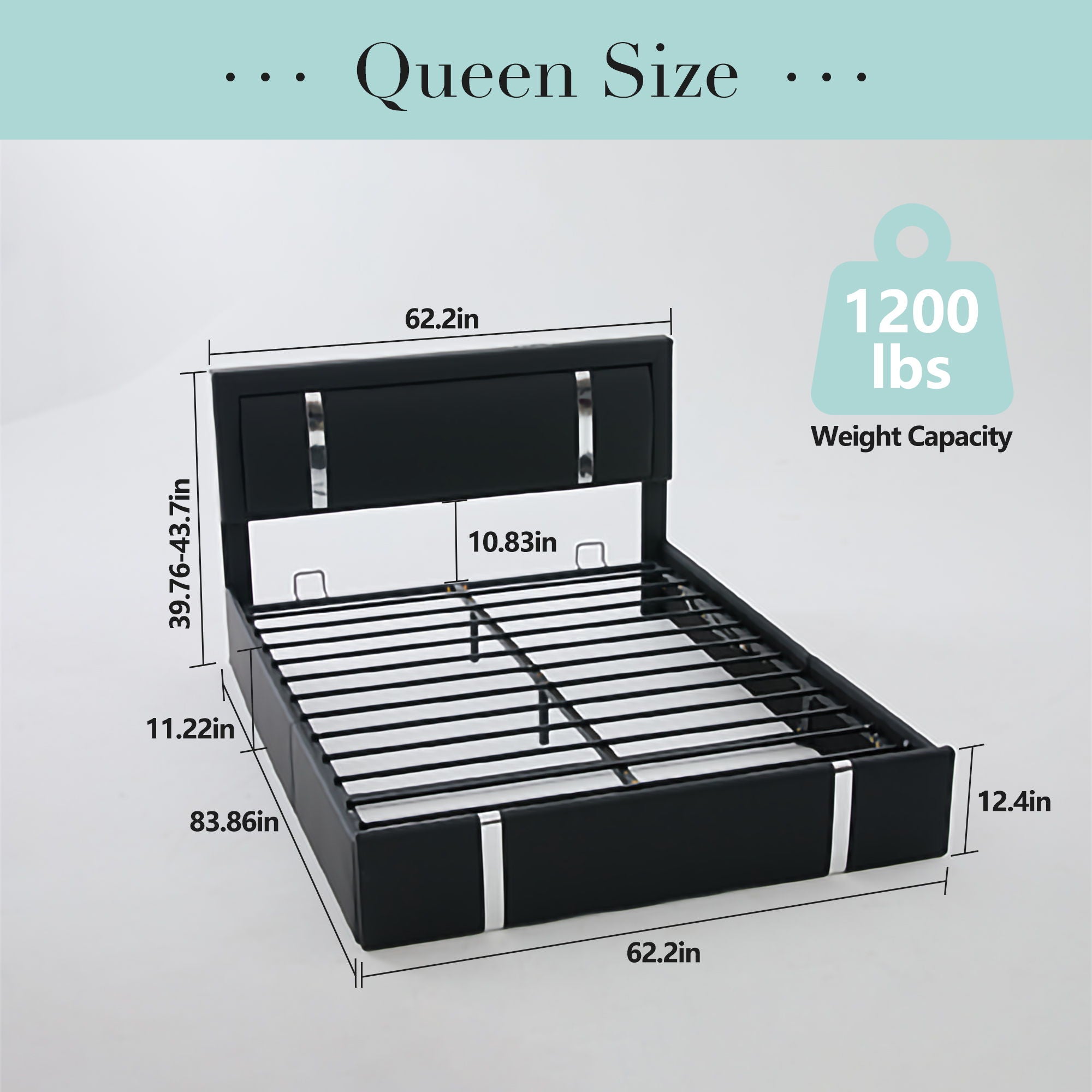 Upholstered Platform Bed Frame With Adjustable LED Headboard, USB C-Charging, Hydraulic Lift