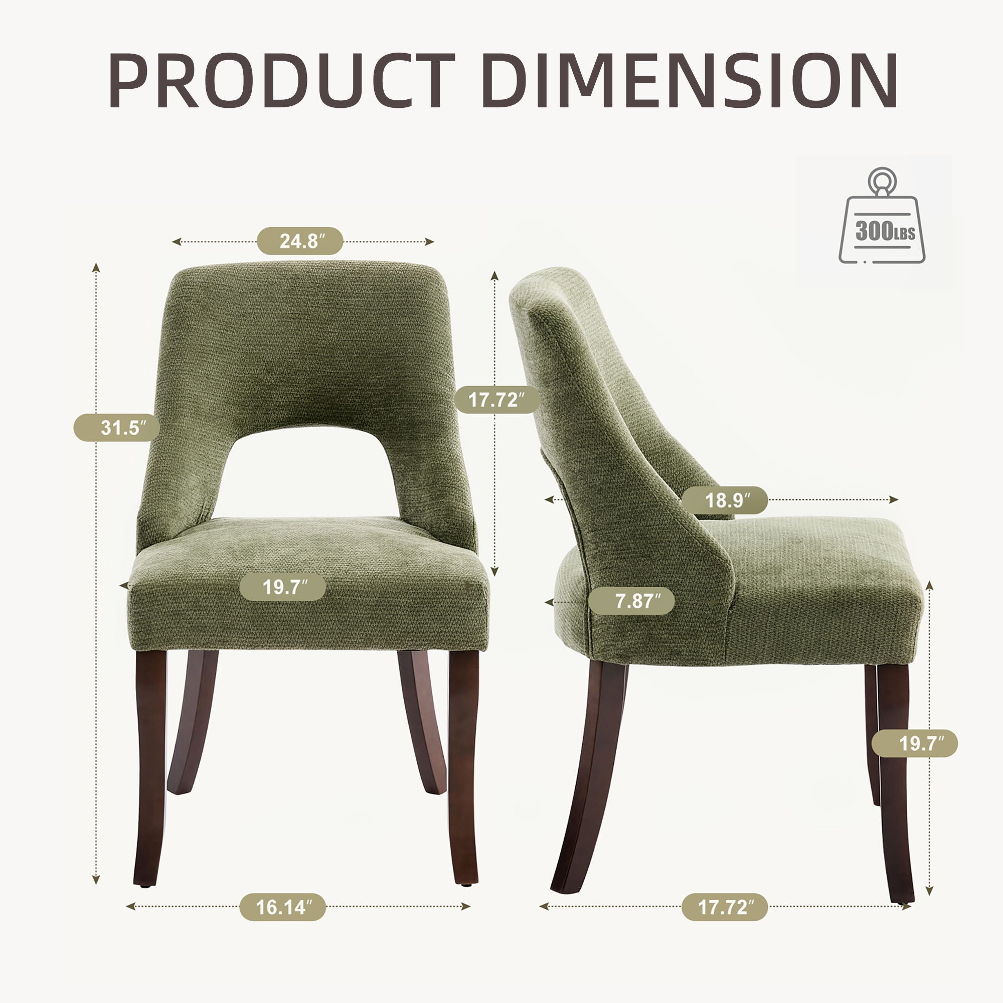 Upholstered Dining Chair With Curved Legs (Set of 2) - Green