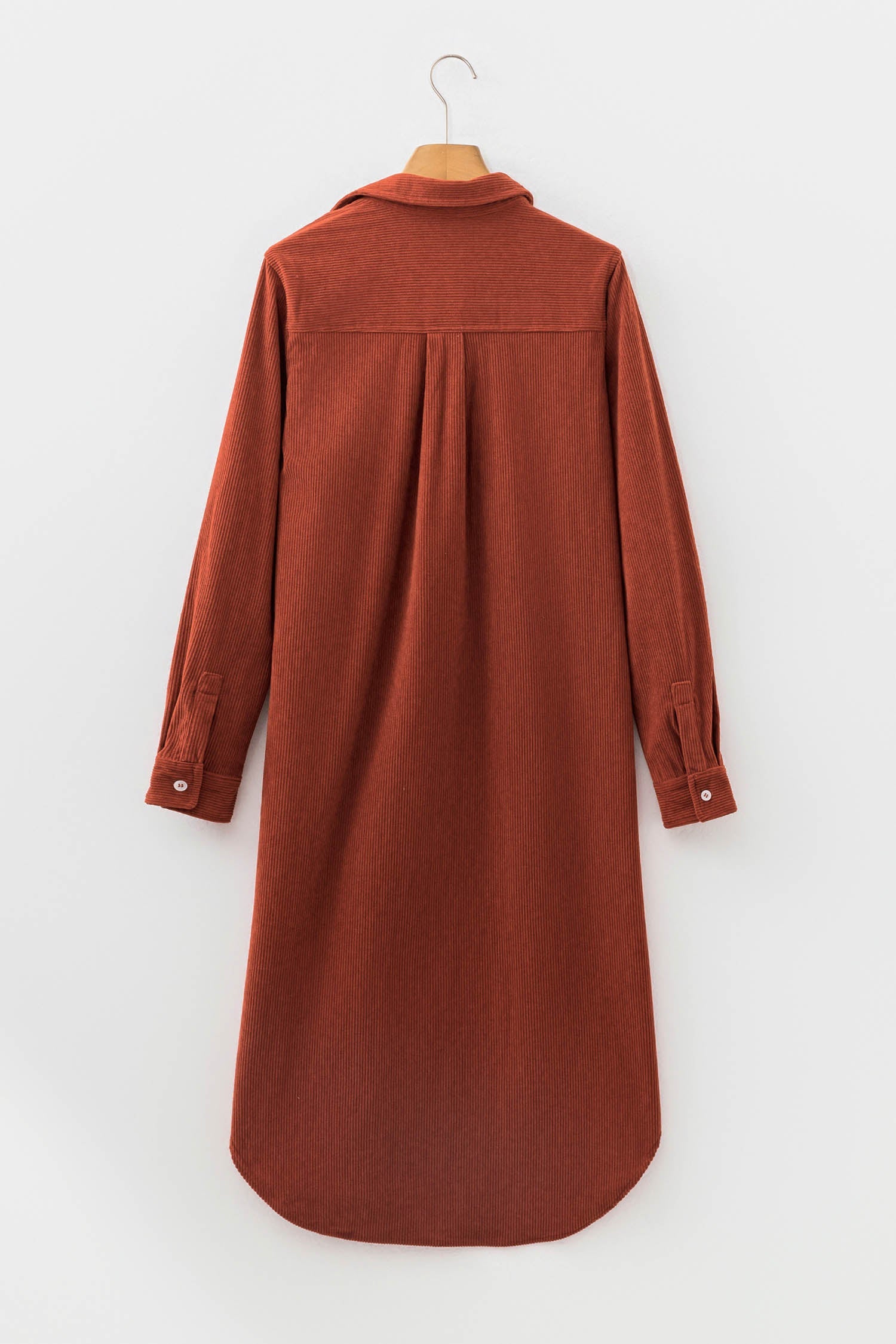 Solid Corduroy Button Front Long Sleeve Midi Dress