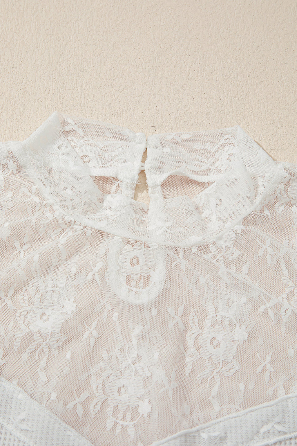 Lace Mesh Patchwork Ribbed Long Sleeve Top