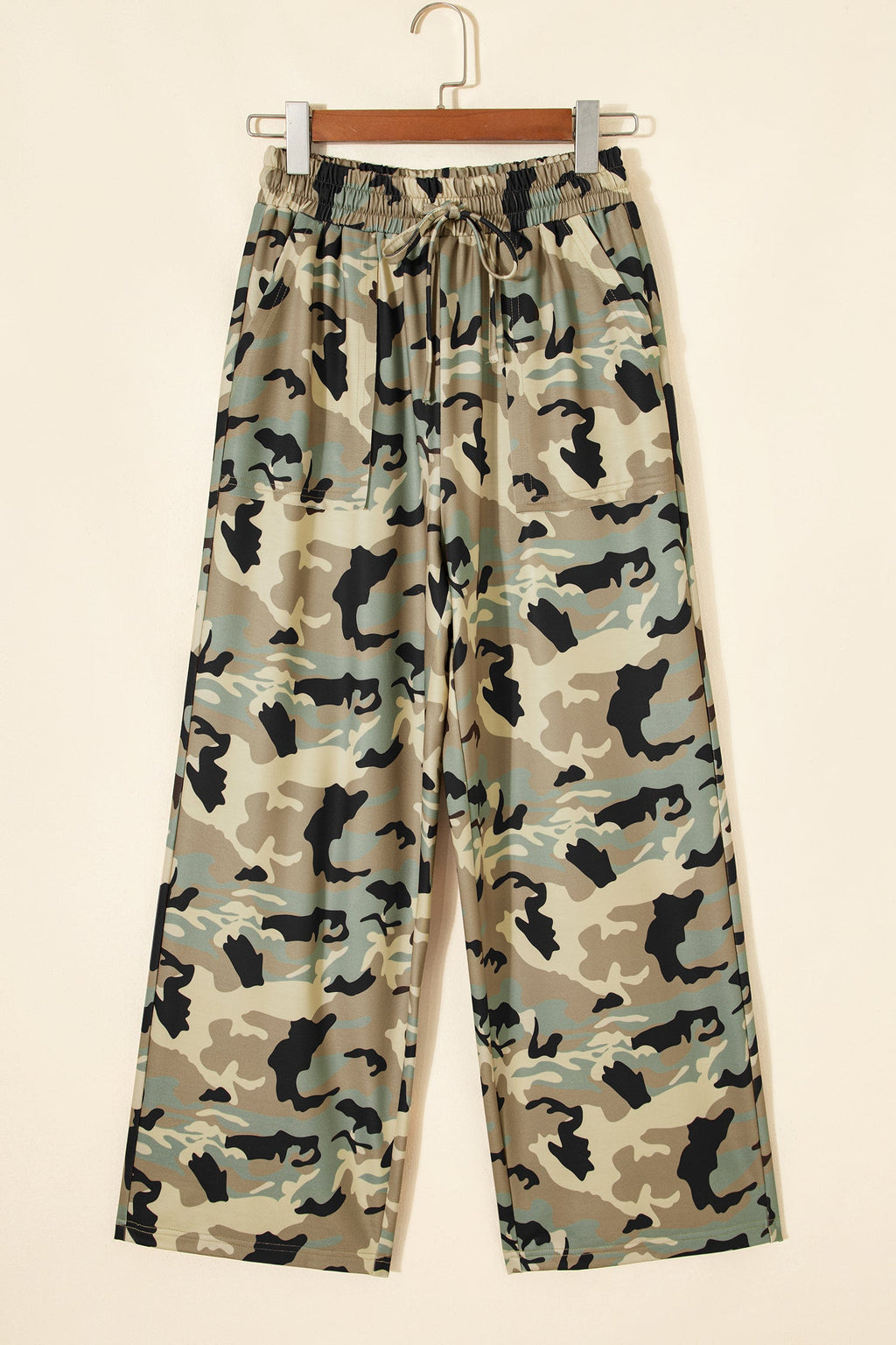 Camo Drawstring Elastic Waist Wide Leg Pants