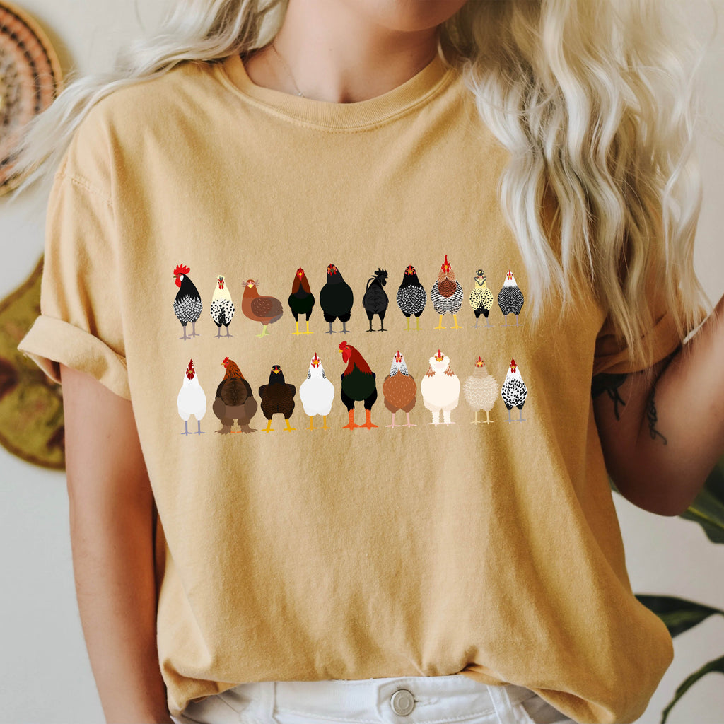 Chicken Lovers Farm Animal Breed Portraits Illustration Of Chicken Breeds Comfort Colors Tee