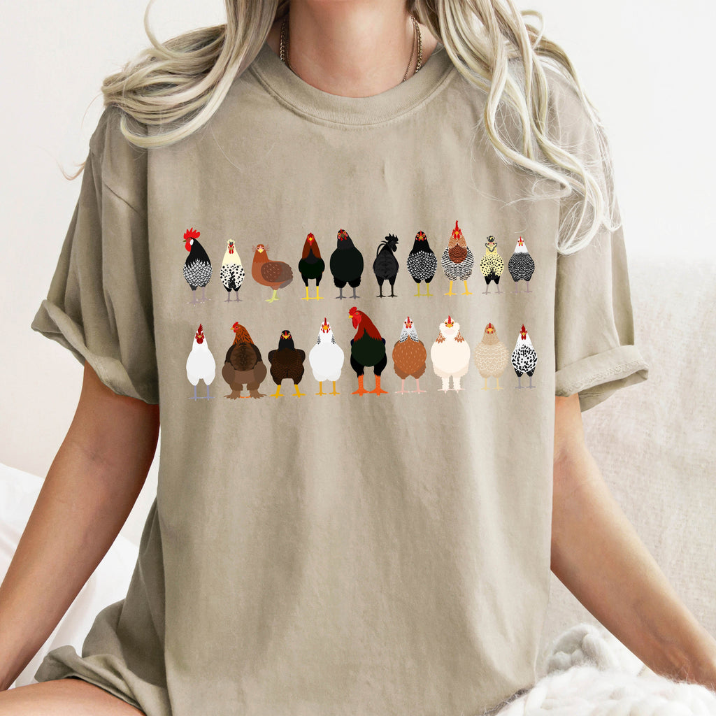 Chicken Lovers Farm Animal Breed Portraits Illustration Of Chicken Breeds Comfort Colors Tee