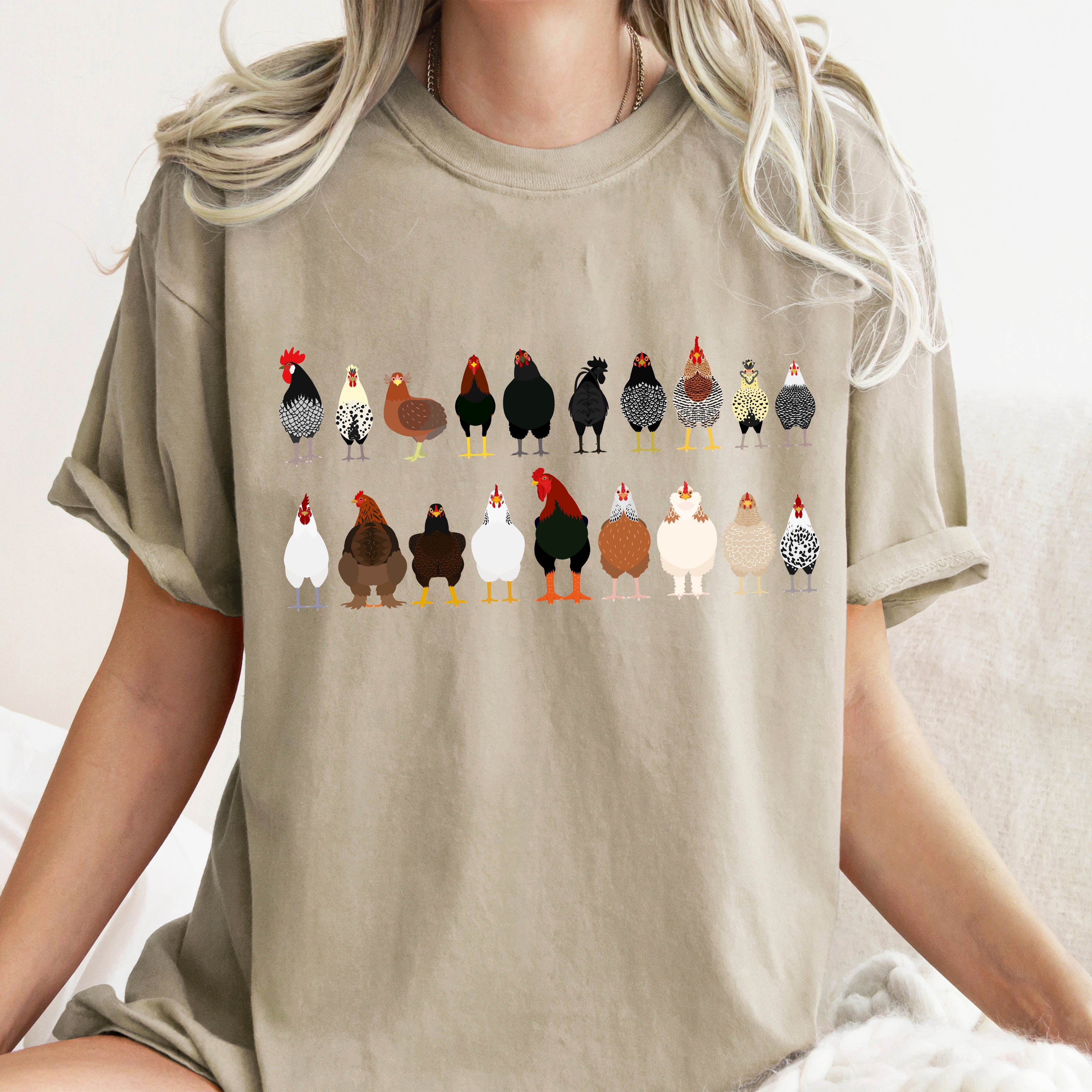 Chicken Lovers Farm Animal Breed Portraits Illustration Of Chicken Breeds Comfort Colors Tee