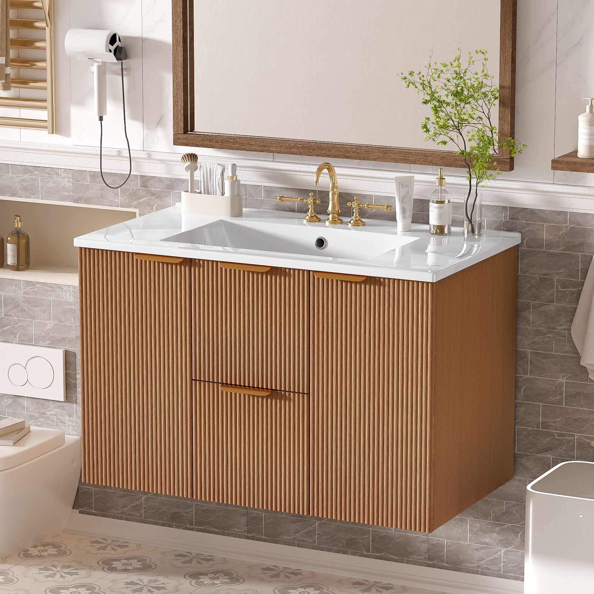 Modern Wall Mounted Bathroom Vanity, Soft Close Doors