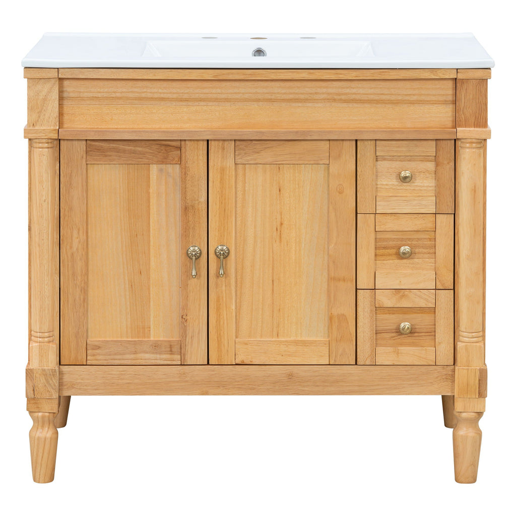Modern Bathroom Vanity With Ceramic Sink, Soft Close Doors, Adjustable Shelves
