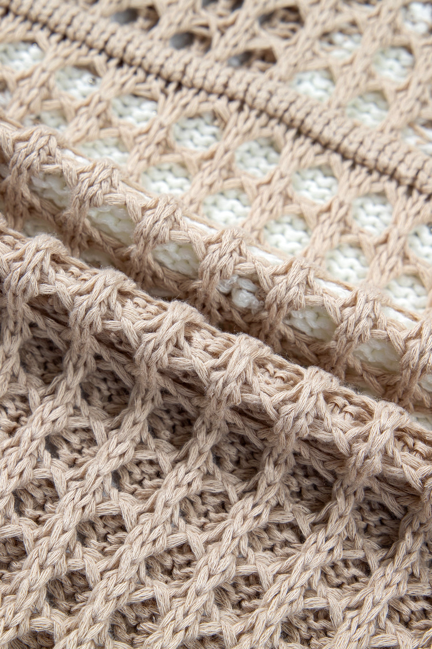 Star Patch Crochet Drawstring Hoodie Sweater