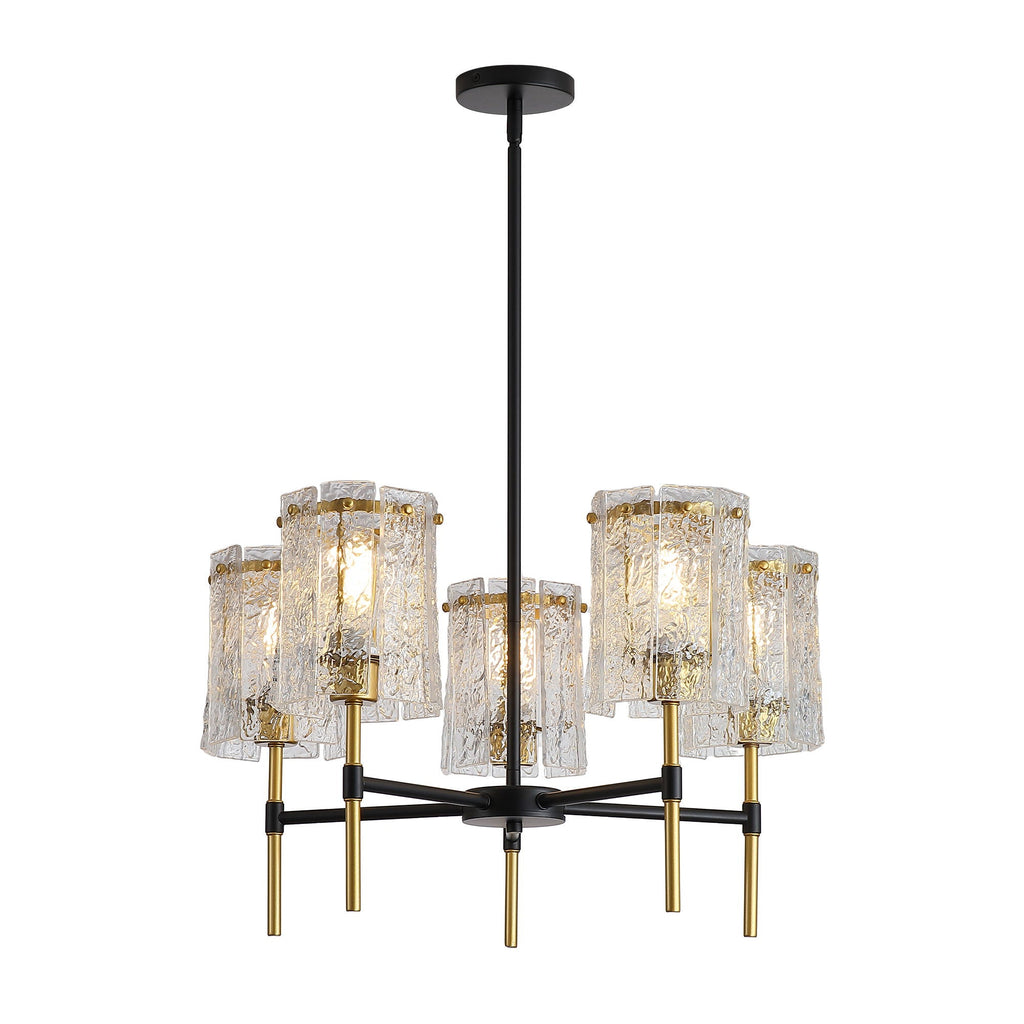 5 Light Chandelier, Textured Glass Pendant Light, (Not Including The Bulb) For Living Room - Black / Gold