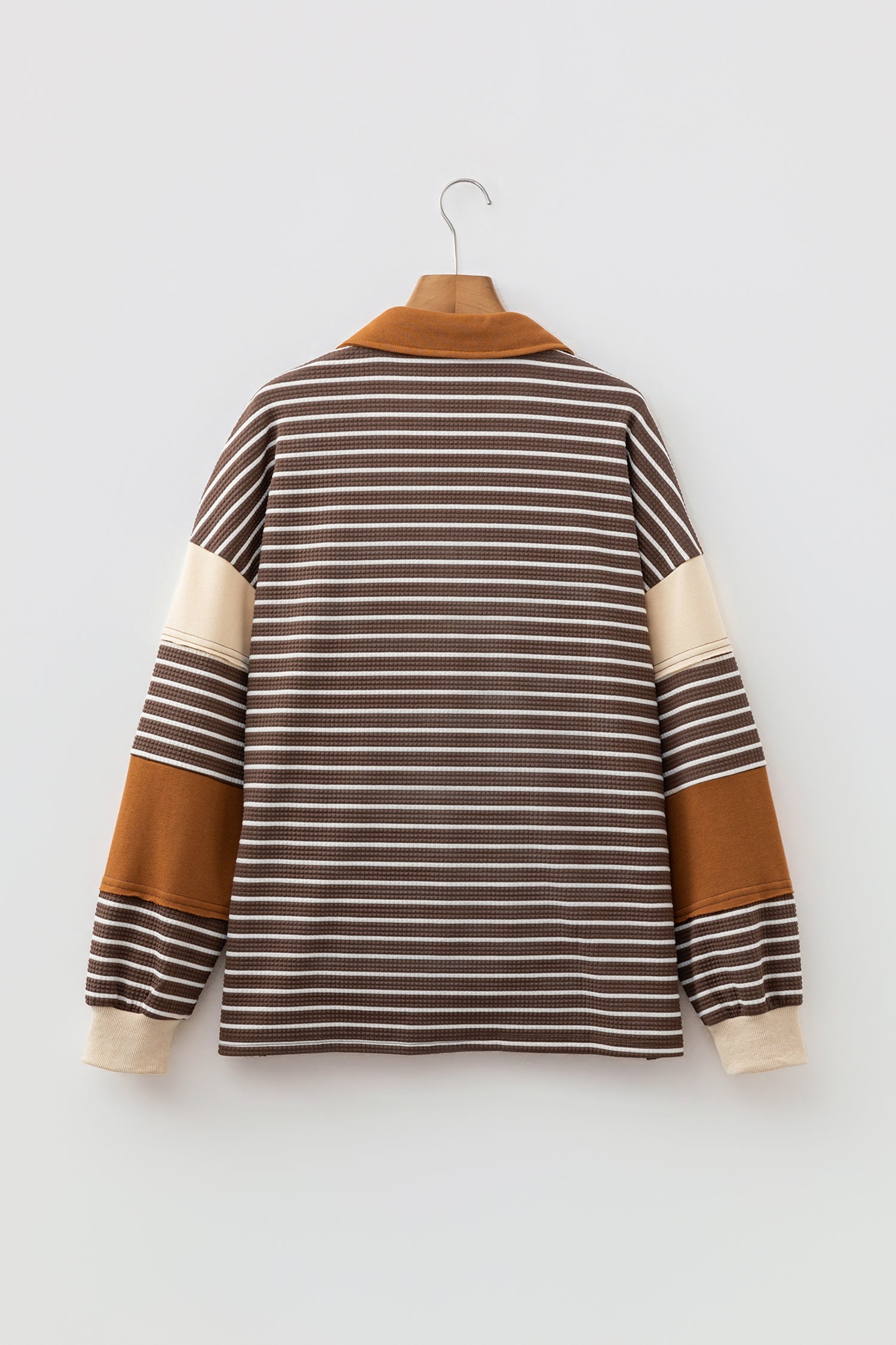 Stripe Colorblock Collared V-Neck Long Sleeve Top