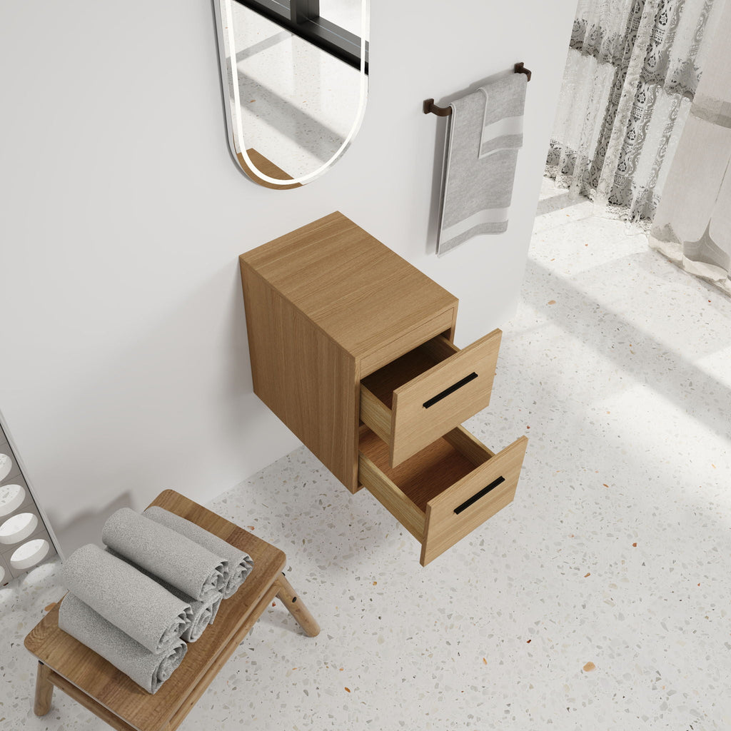 Floating Bathroom Vanity Drawer Base, Wall Mounted Storage With 2 Drawers - Light Oak