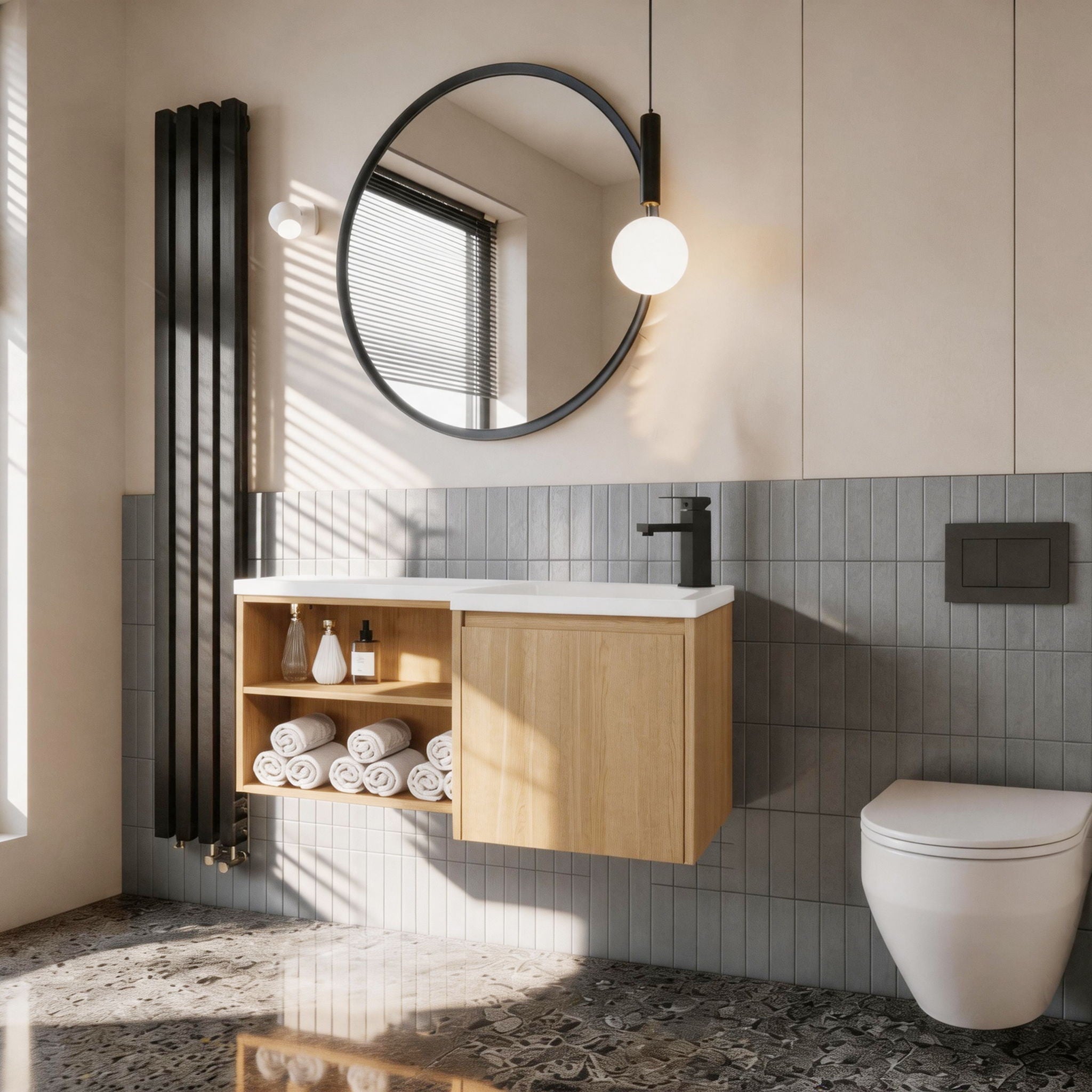 L-Shaped Wall Mounte Floating Bathroom Vanity With Integrated Sink
