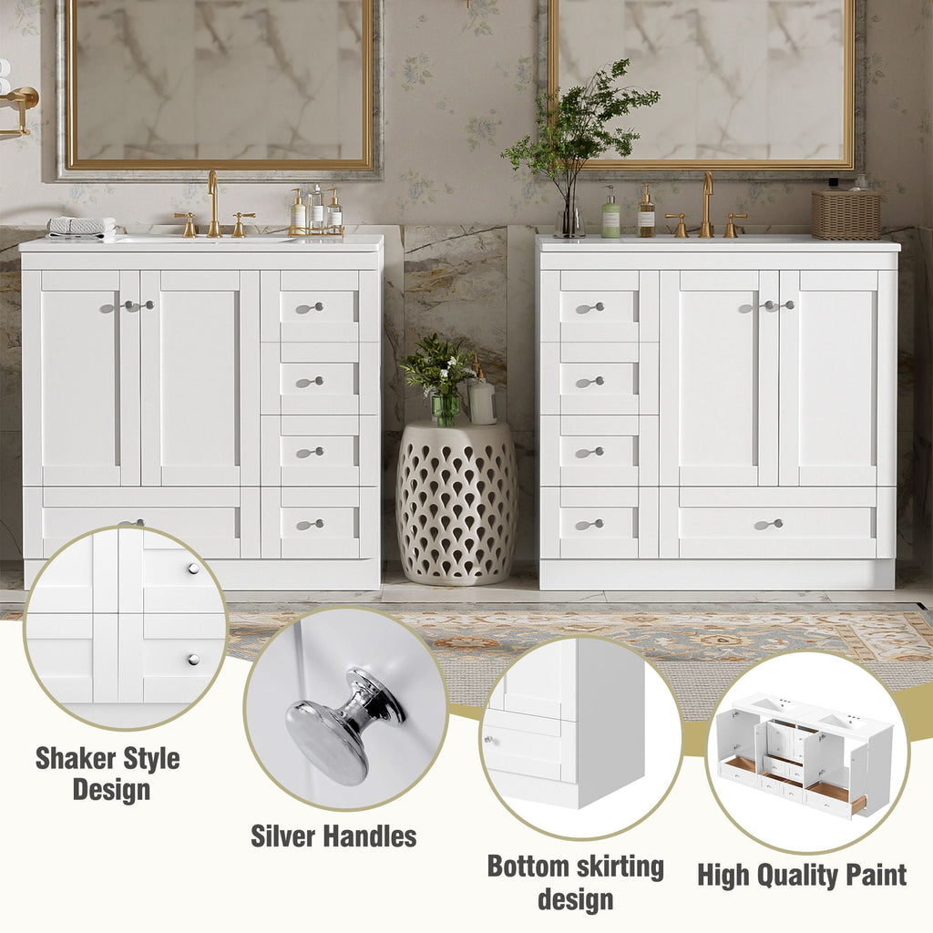 Shaker Free Standing Bathroom Vanity Cabinet & Sink, Soft Close Drawers, Soft Close Doors