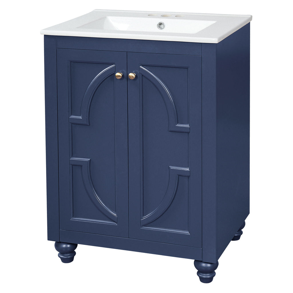 Bathroom Vanity With Ornate Elliptical Motif, Soft Close Hinges