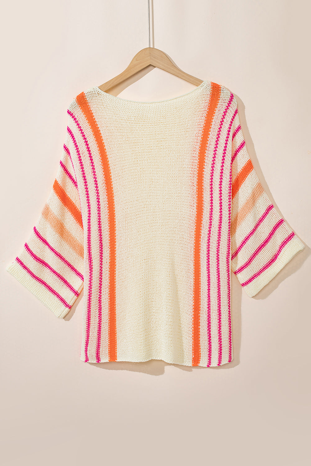 Stripe Detail Wide 3/4 Sleeve Knit Top