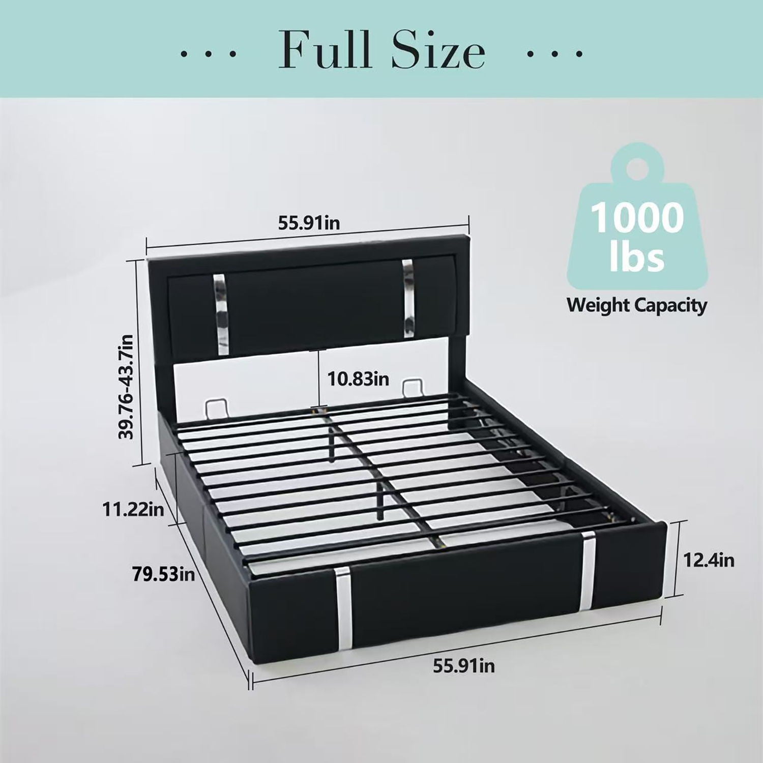 Upholstered Platform Bed Frame With Adjustable LED Headboard, USB C-Charging, Hydraulic Lift