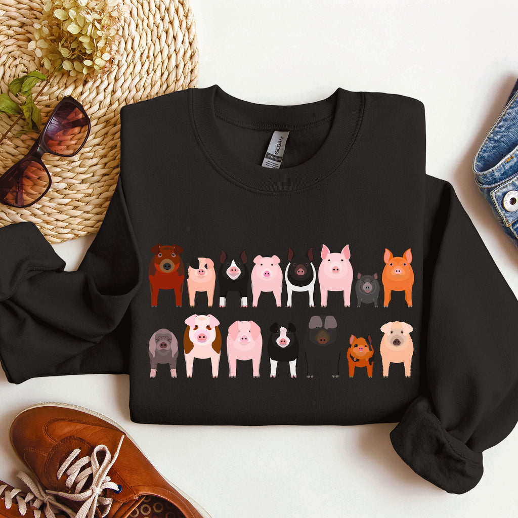 Pig Breeds Farm Animal Lover Illustration Graphic For Pig Enthusiasts Sweatshirt